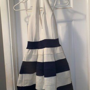 Backless blue and white cocktail dress
